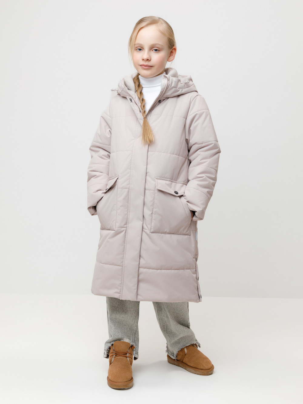 Пальто для девочки, артикул: ВК 38128/2 УЗГ, цвет: серый