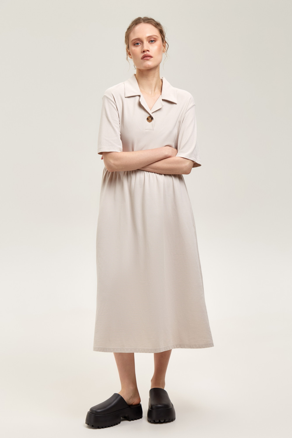 Платья женские для мам, артикул: ЕВТ 5065, цвет: бежевый