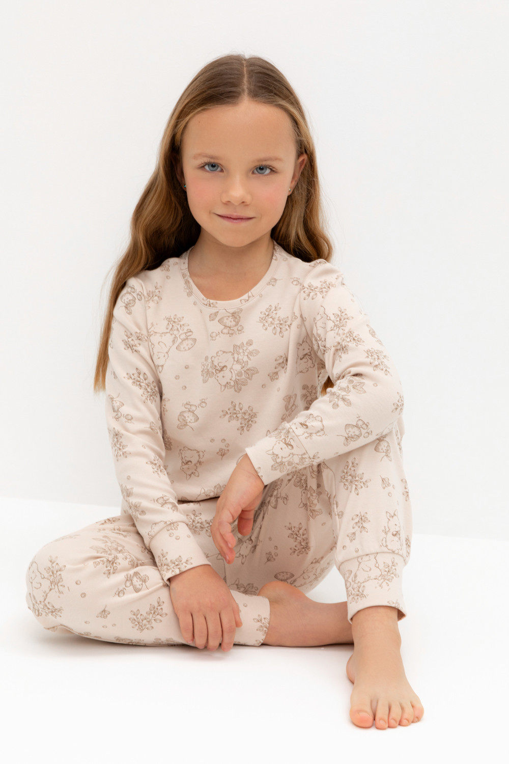 Пижама для девочки, артикул: К 1552, цвет: бежевый