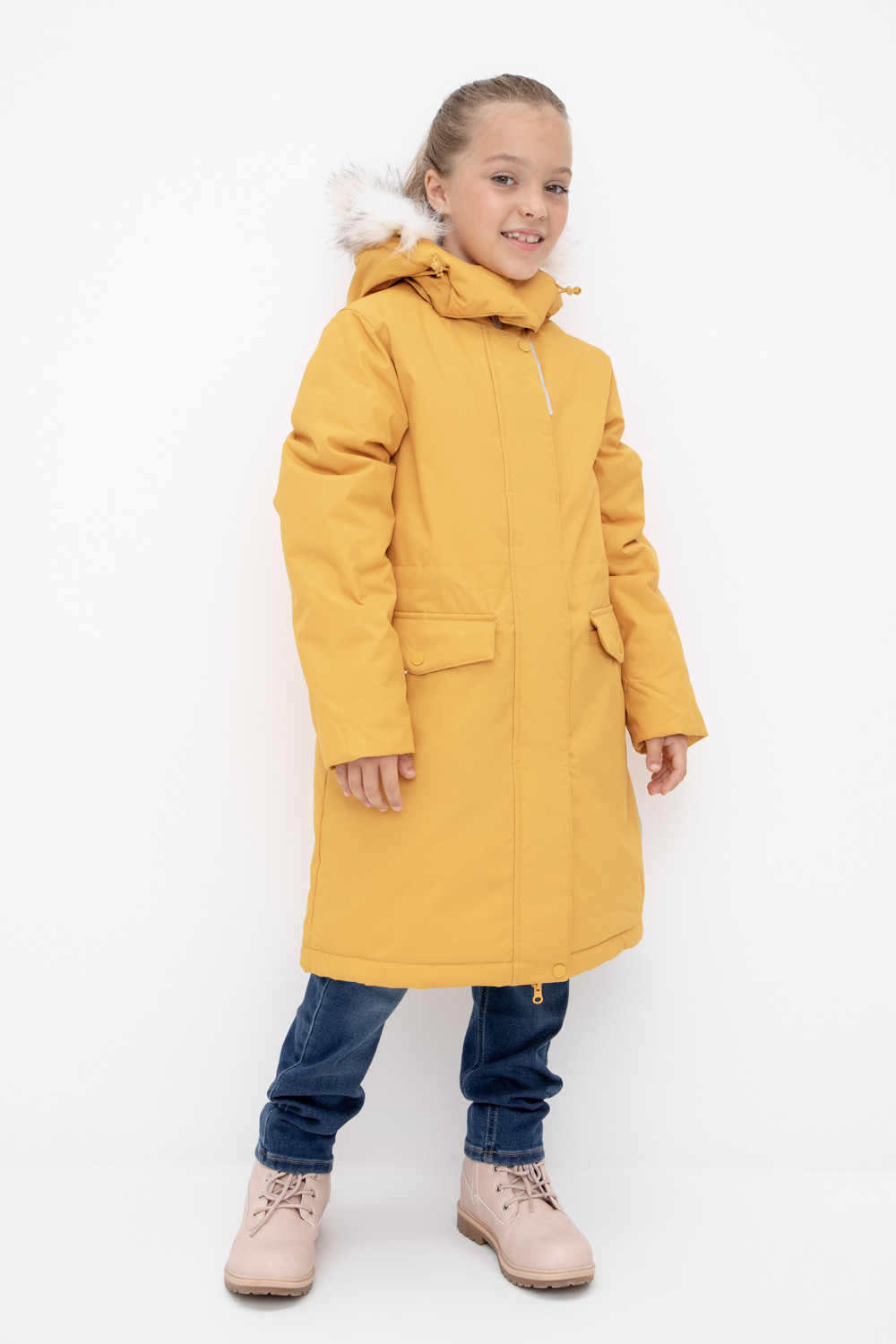 Пальто для девочки, артикул: ВК 38107/1 ГР, цвет: желтый