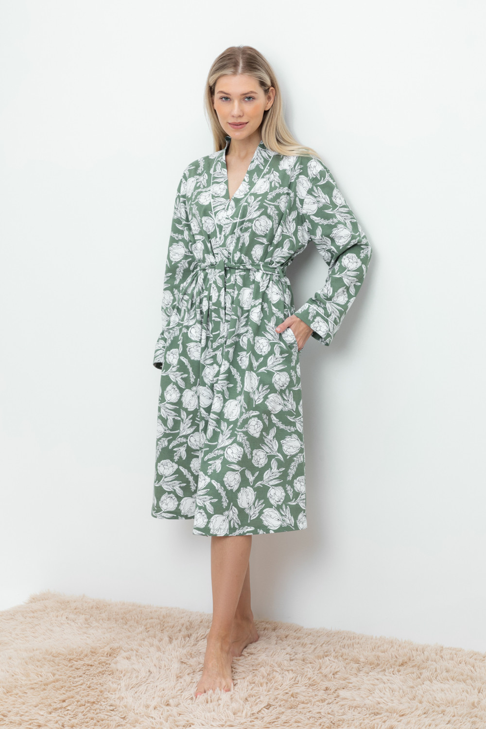 Халаты женские для мам, артикул: Е 50005, цвет: зеленый