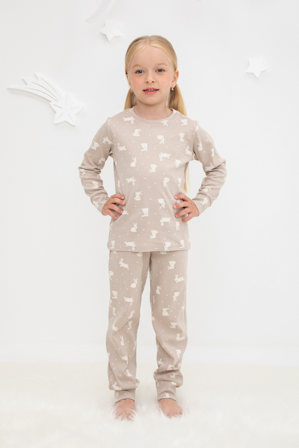 Пижама для девочки, артикул: К 1552, цвет: бежевый