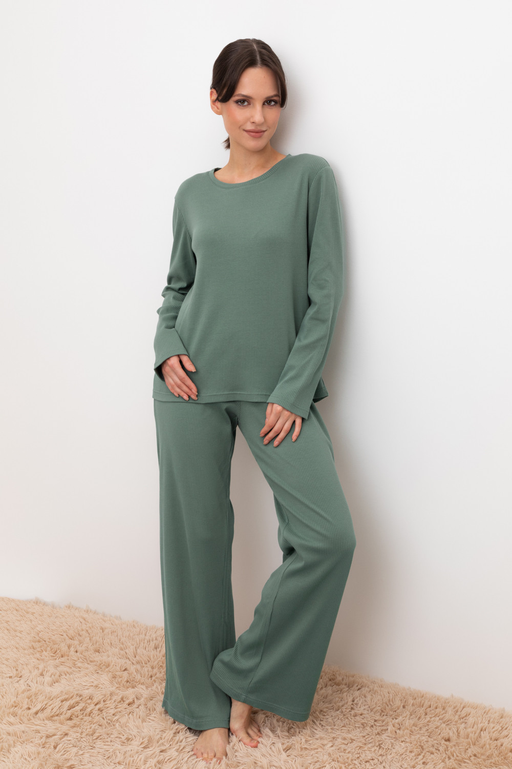 Брюки для дома для мам, артикул: Е 40053, цвет: зеленый