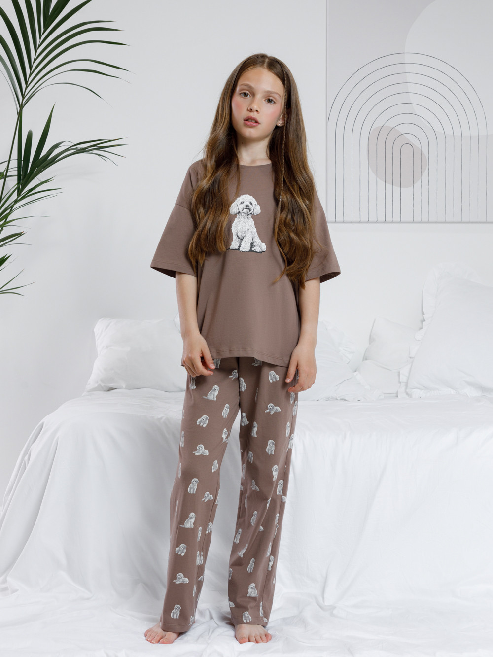 Пижама для девочки, артикул: МП 1657-1, цвет: коричневый