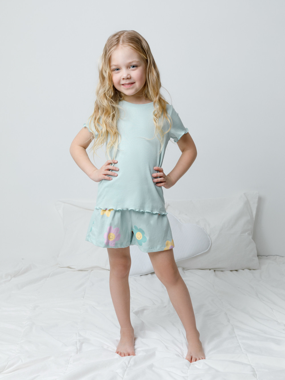 Пижама для девочки, артикул: К 1596, цвет: светло-голубой