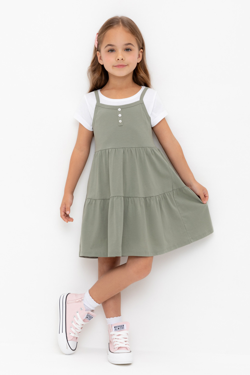 Сарафан для девочки, артикул: КР 5799, цвет: зеленый