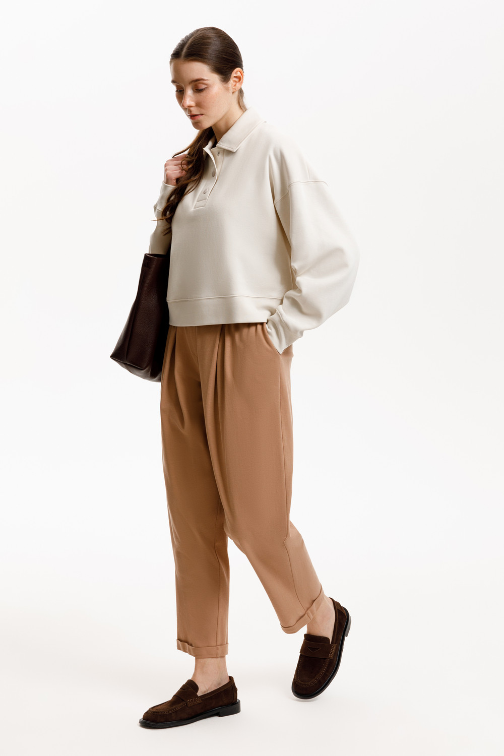 Брюки женские для мам, артикул: ЕВТ 4132, цвет: коричневый