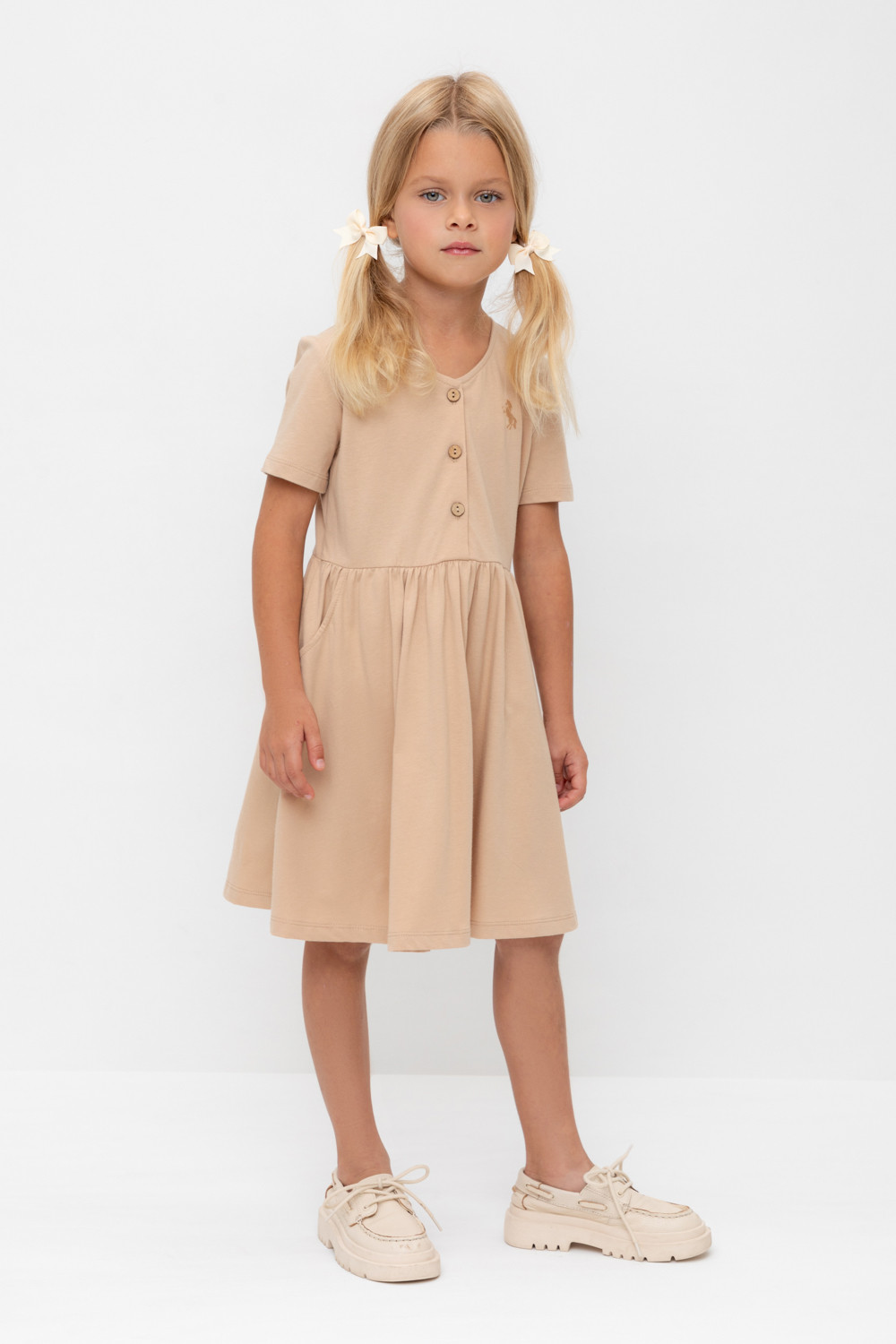 Платье для девочки, артикул: КР 5876-1, цвет: бежевый