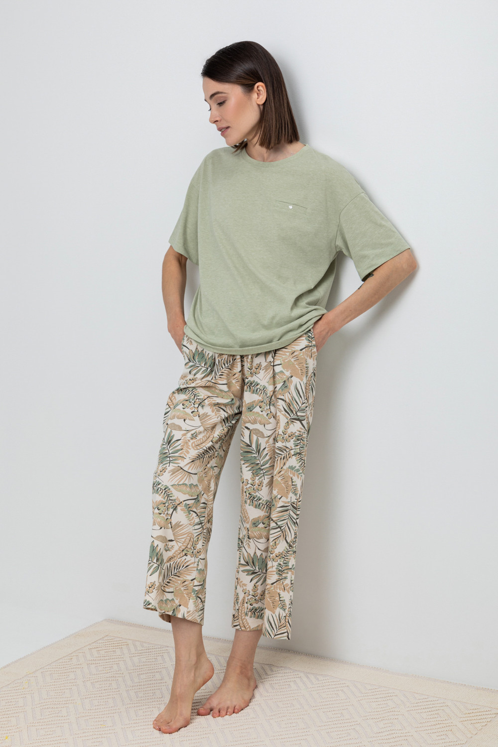 Брюки для дома для мам, артикул: Е 40037, цвет: светло-бежевый