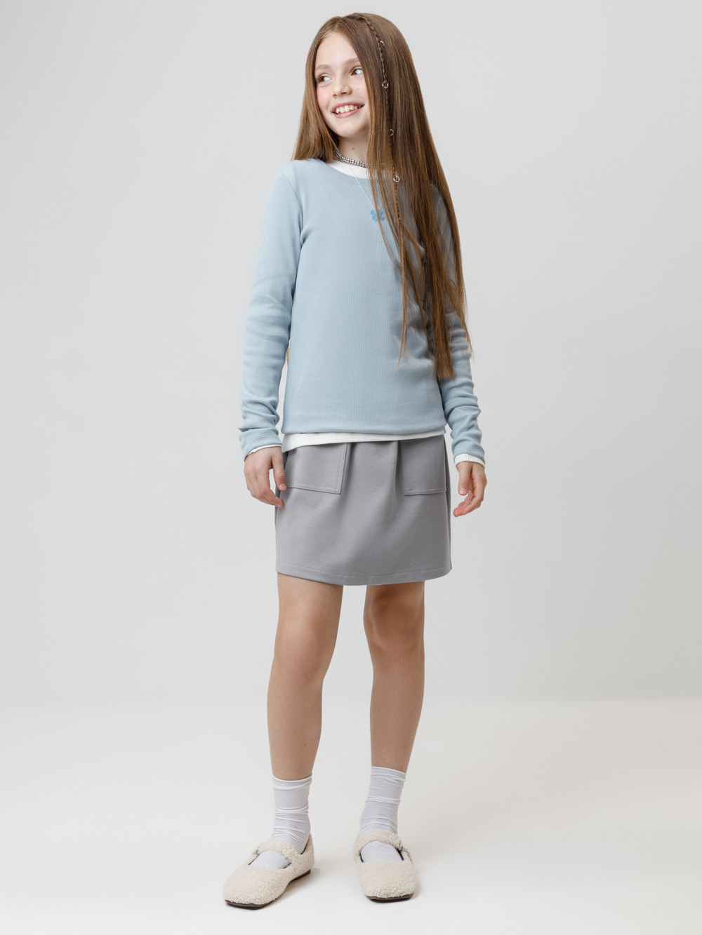 Юбка для девочки, артикул: КР 7153, цвет: серый