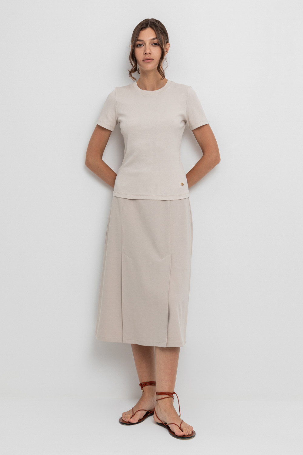 Юбки женские для мам, артикул: ЕВТ 7015, цвет: бежевый