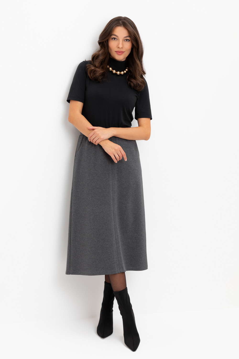 Юбки женские для мам, артикул: ЕВТ 7018, цвет: темно-серый