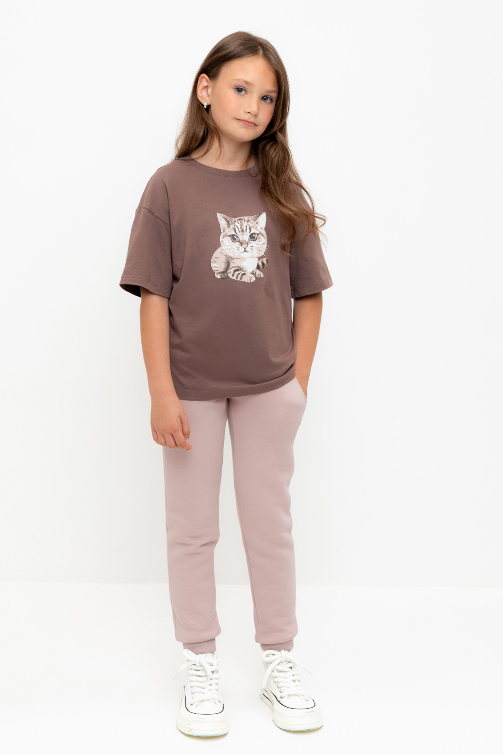 Брюки для девочки, артикул: КР 400588, цвет: кофейный