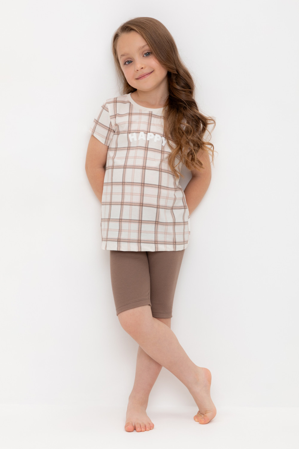 Пижама для девочки, артикул: КП 1643, цвет: коричневый