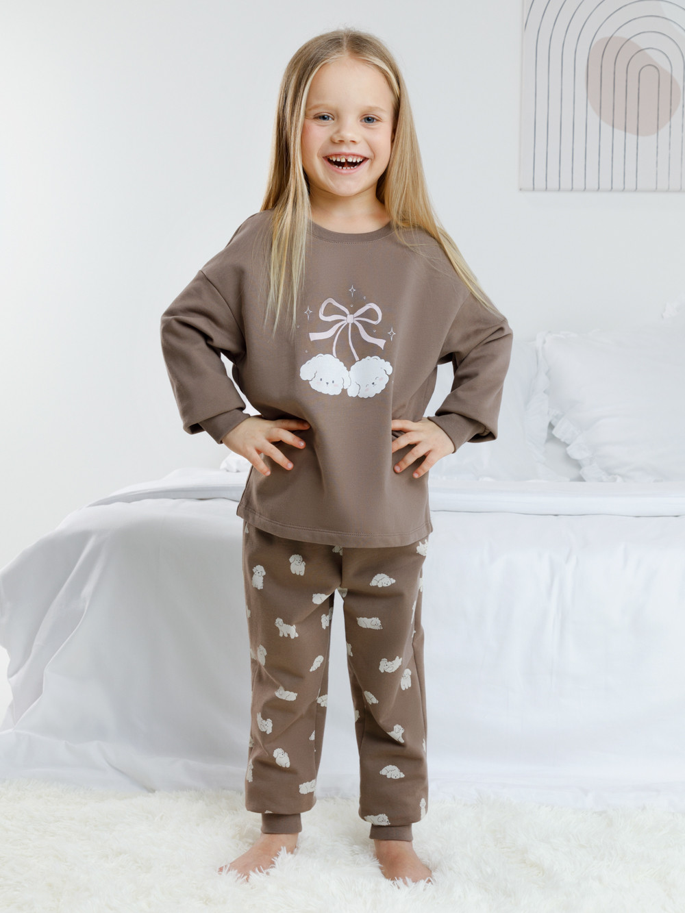 Пижама для девочки, артикул: К 1567, цвет: коричневый