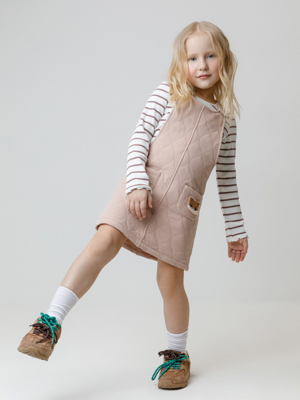 Сарафан для девочки, артикул: КР 5712, цвет: бежевый
