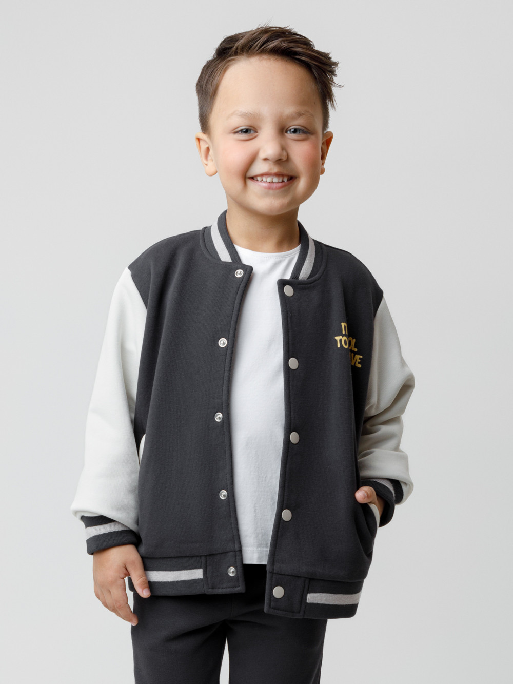Жакет для мальчика, артикул: КР 302841, цвет: темно-серый