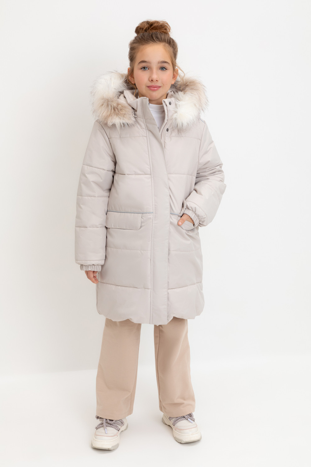 Пальто для девочки, артикул: ВК 38094/4 УЗГ, цвет: серый