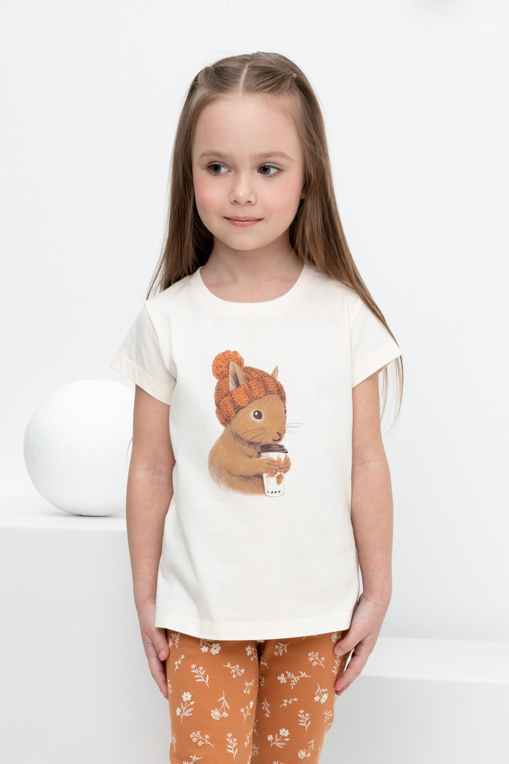 Футболка для девочки, артикул: КР 302185, цвет: бежевый