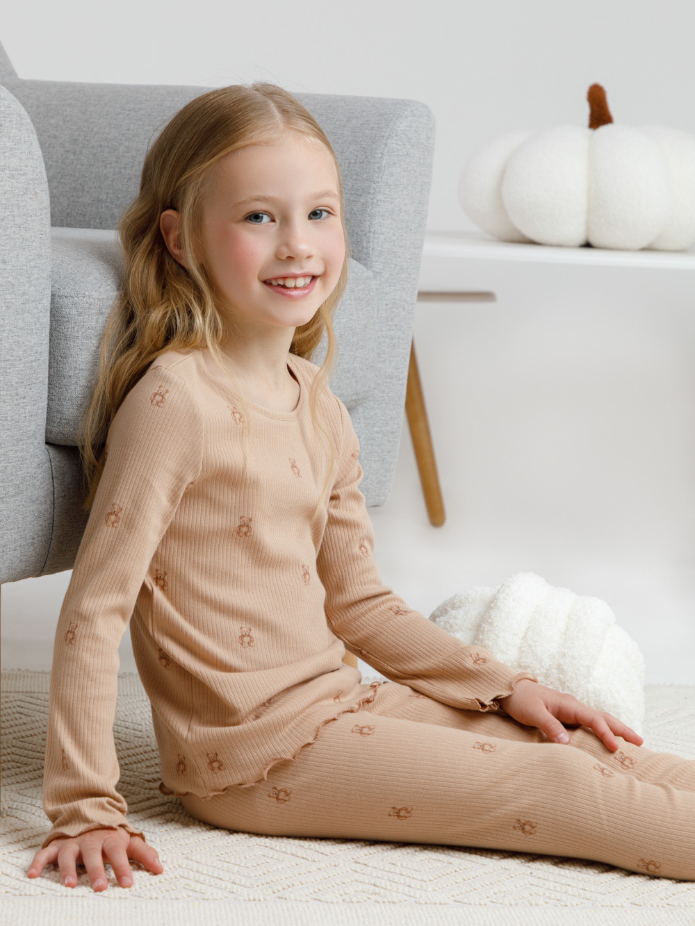Пижама для девочки, артикул: К 1618, цвет: бежевый