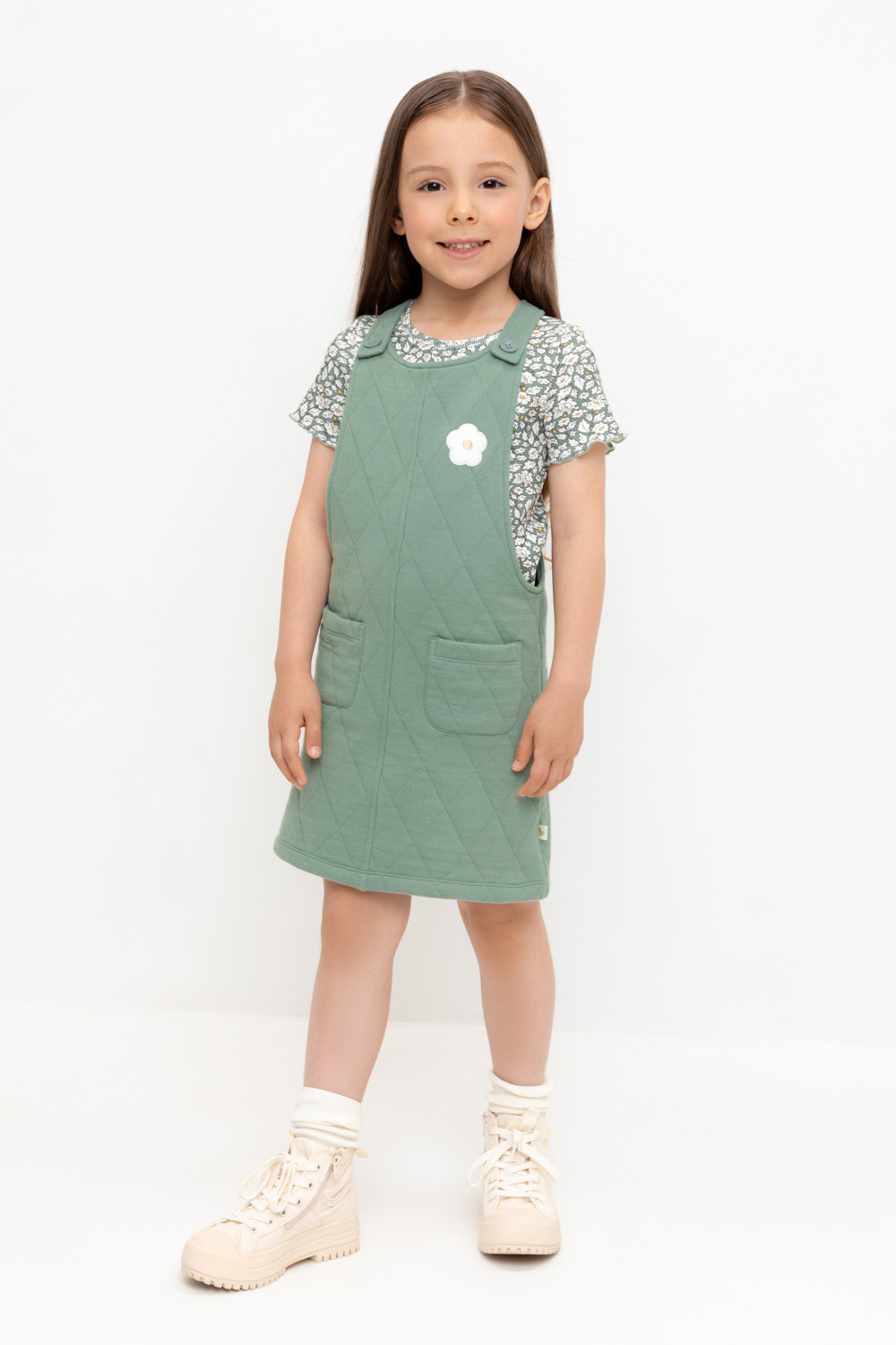 Сарафан для девочки, артикул: КР 5712, цвет: зеленый