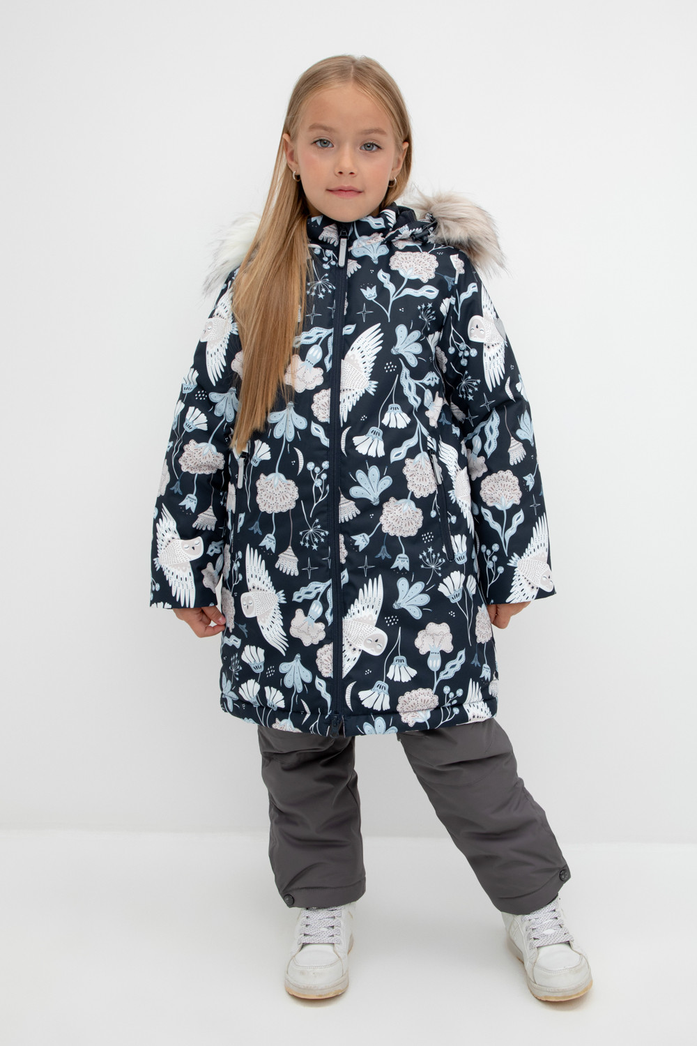 Пальто для девочки, артикул: ВК 38087/н/3 УЗГ, цвет: темно-синий