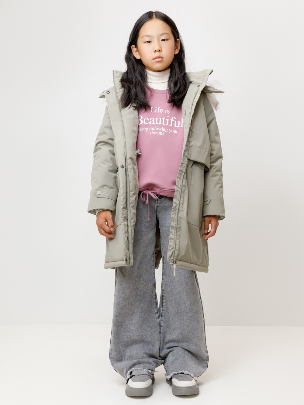 Куртка для девочки, артикул: ВК 38116/1 ГР, цвет: хаки