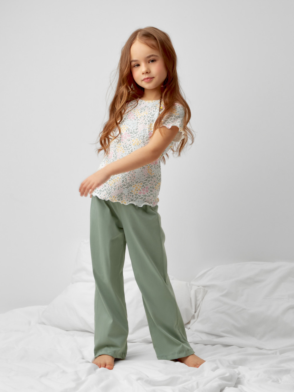 Пижама для девочки, артикул: К 1636, цвет: зеленый