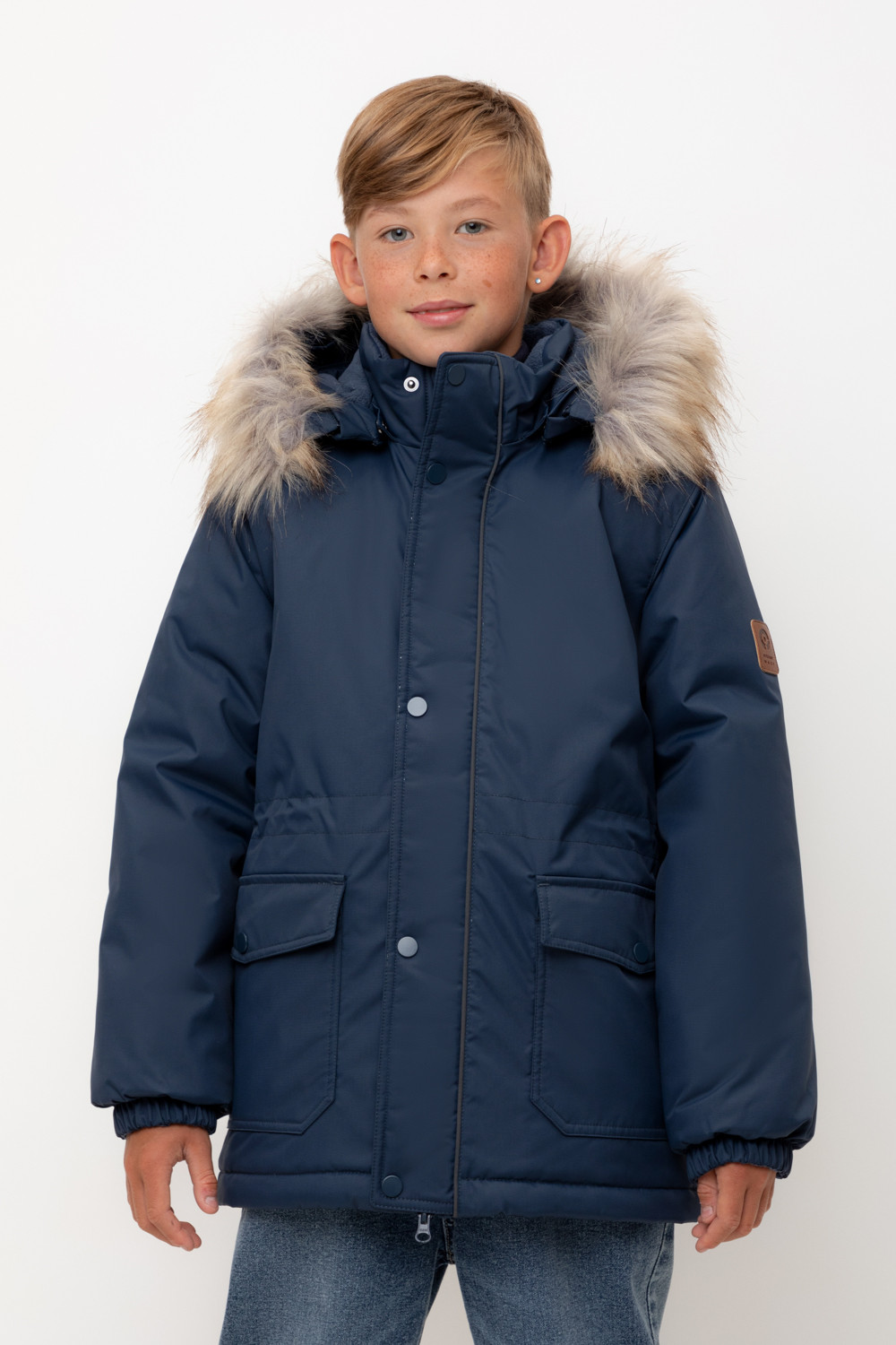 Пальто, плащи для мальчика, артикул: ВК 36096/6 УЗГ (122-158), цвет: темно-синий
