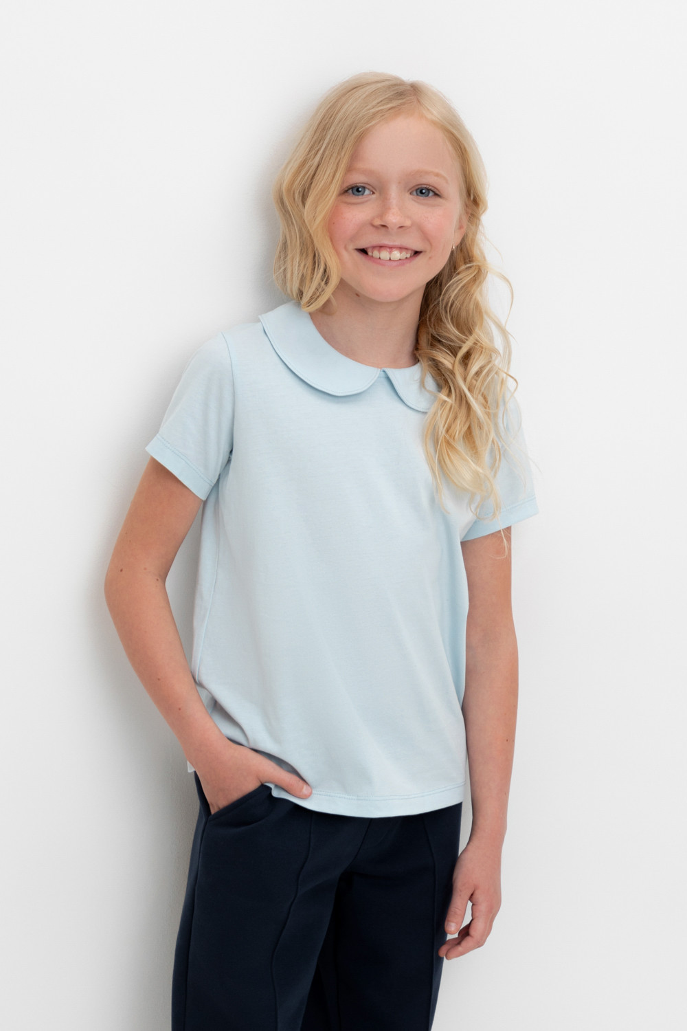 Блузка для девочки, артикул: К 302494, цвет: светло-голубой