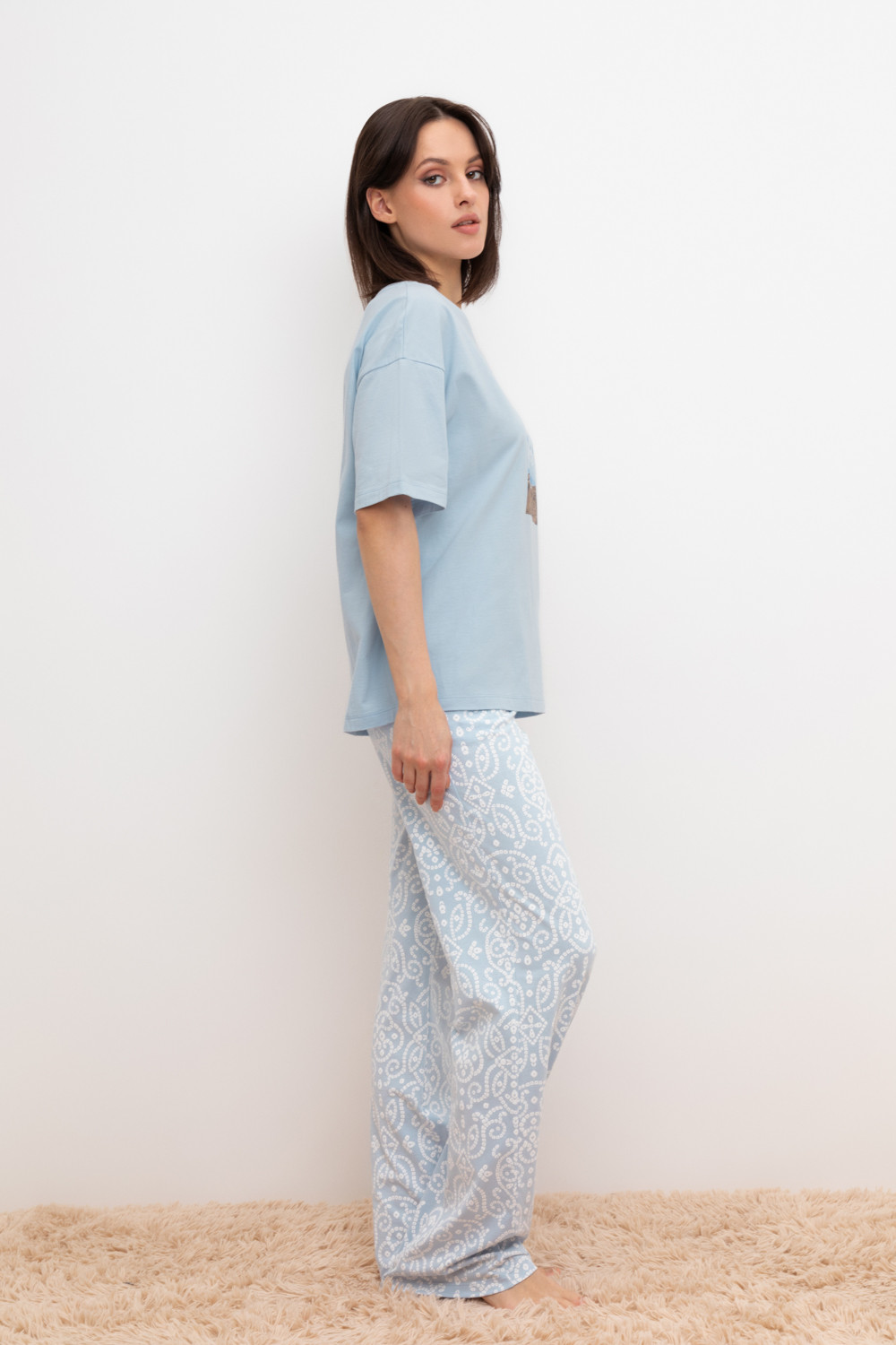 Брюки для дома для мам, артикул: Е 40046, цвет: голубой, фото 3