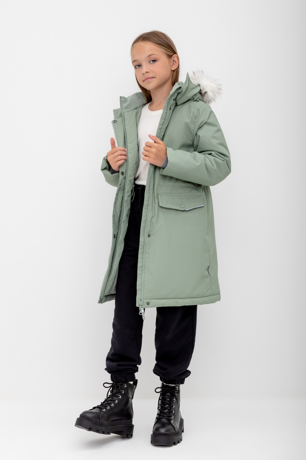 Пальто для девочки, артикул: ВК 38107/2 ГР, цвет: зеленый, фото 3