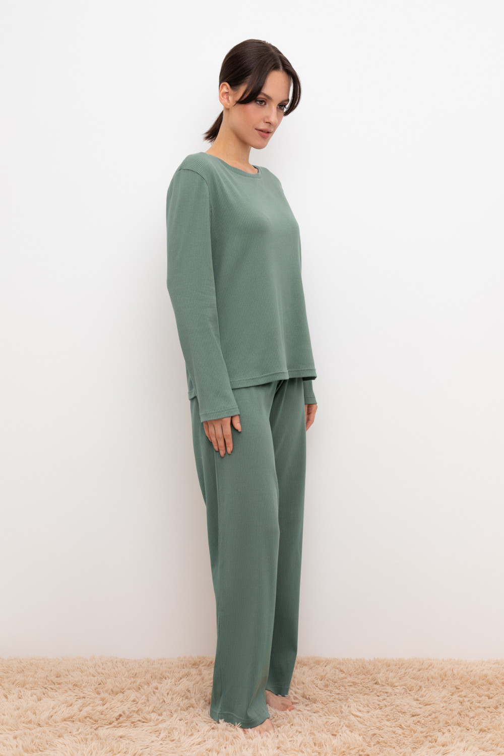 Брюки для дома для мам, артикул: Е 40053, цвет: зеленый, фото 3