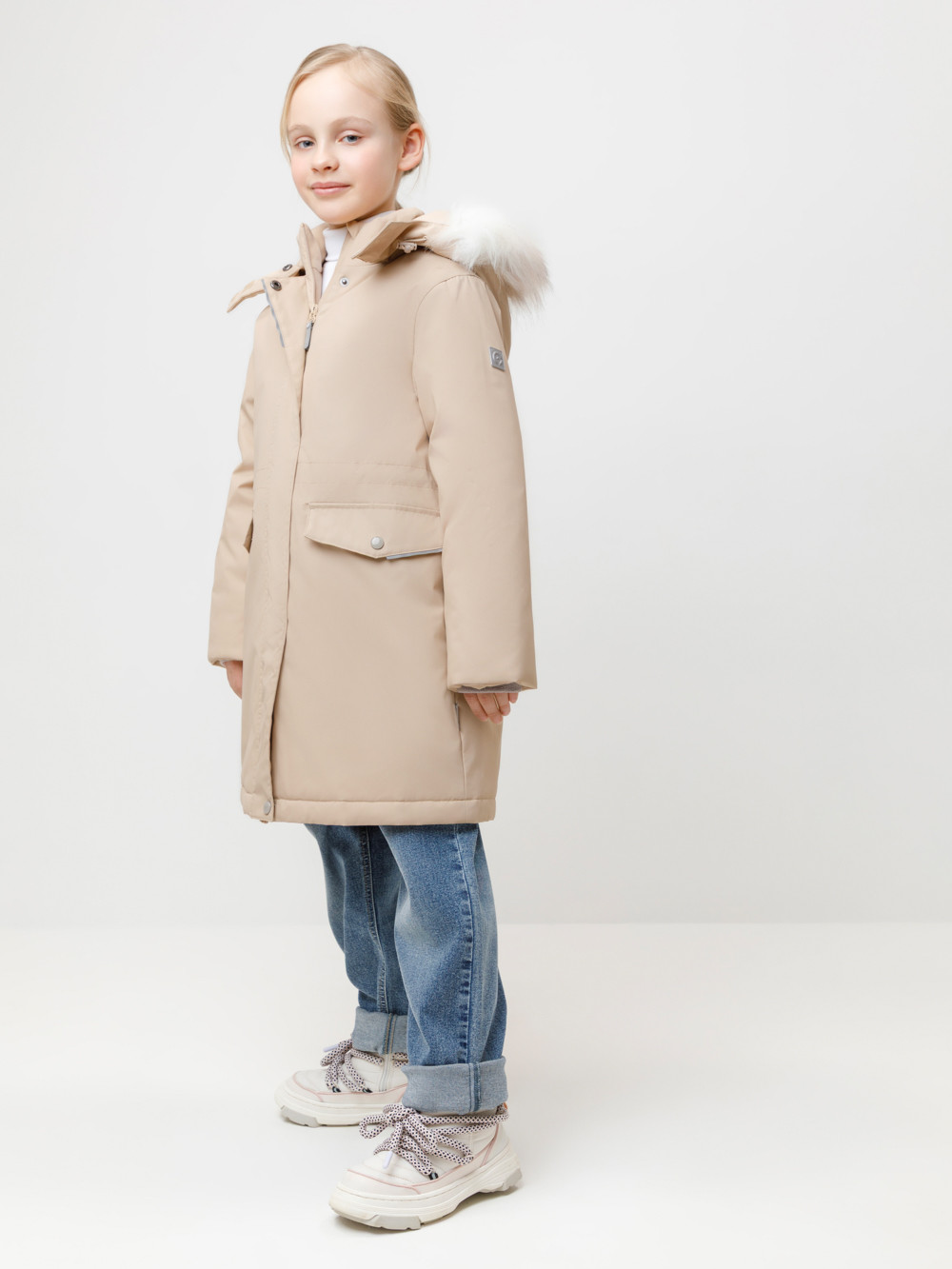 Пальто для девочки, артикул: ВК 38107/9 ГР, цвет: светло-бежевый, фото 3