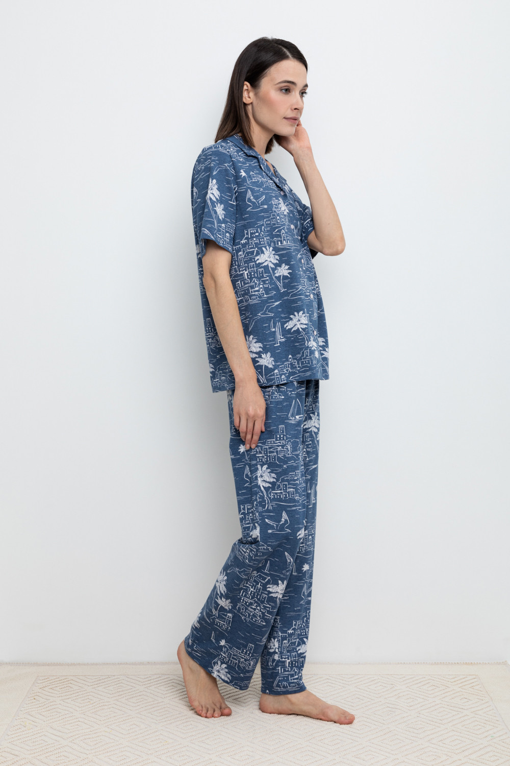 Брюки для дома для мам, артикул: Е 40042, цвет: синий, фото 3