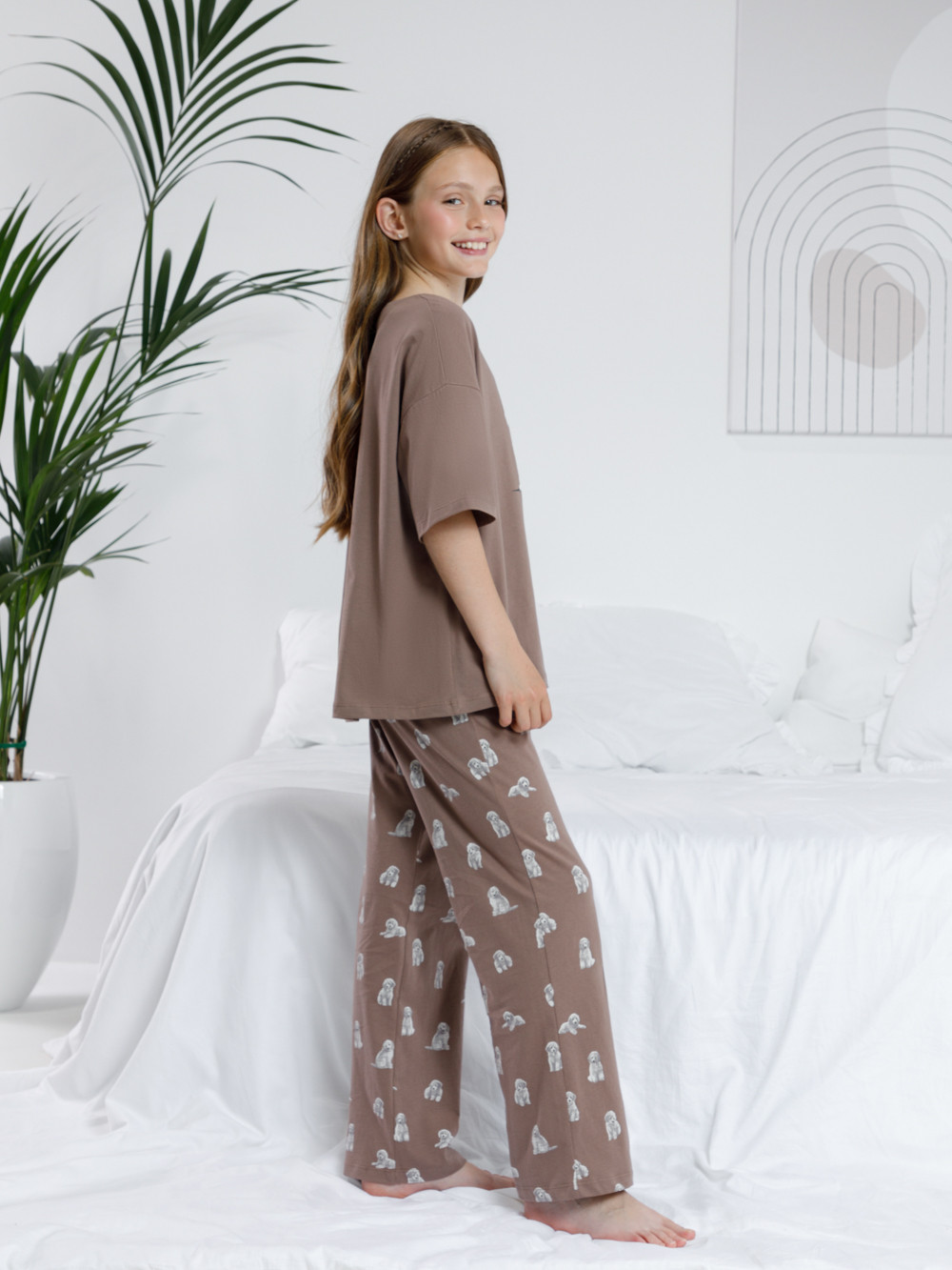 Пижама для девочки, артикул: МП 1657-1, цвет: коричневый, фото 3