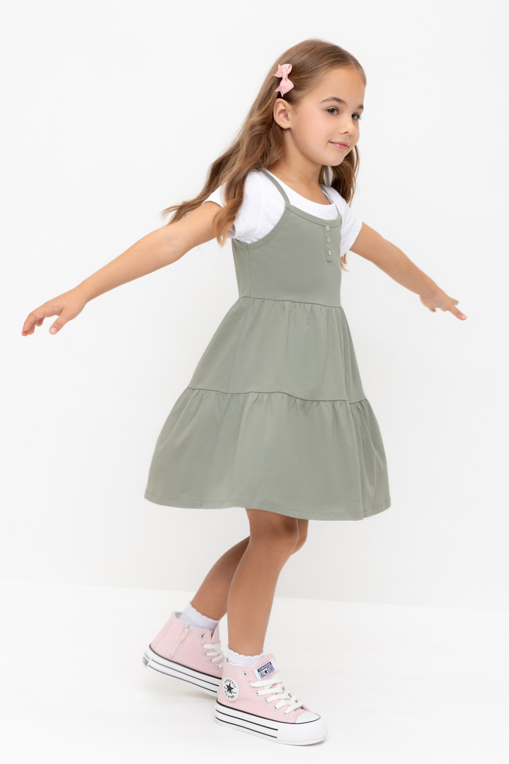 Сарафан для девочки, артикул: КР 5799, цвет: зеленый, фото 3