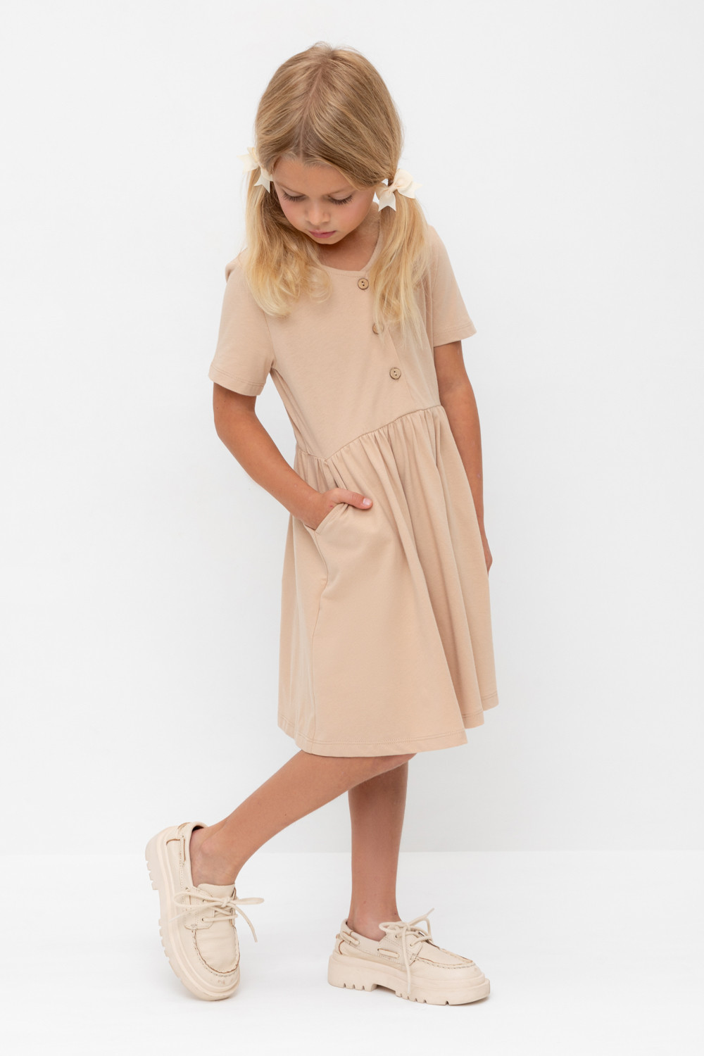 Платье для девочки, артикул: КР 5876-1, цвет: бежевый, фото 3