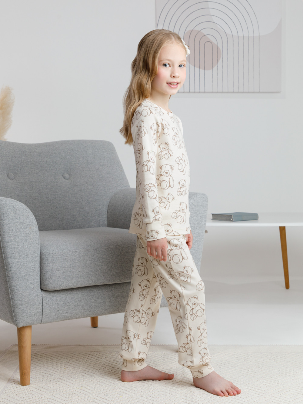 Пижама для девочки, артикул: К 1552, цвет: светло-бежевый, фото 3