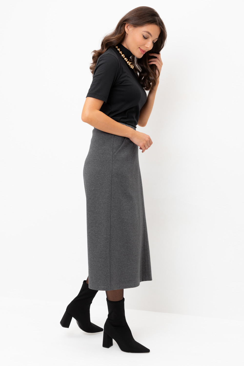 Юбки женские для мам, артикул: ЕВТ 7018, цвет: темно-серый, фото 3