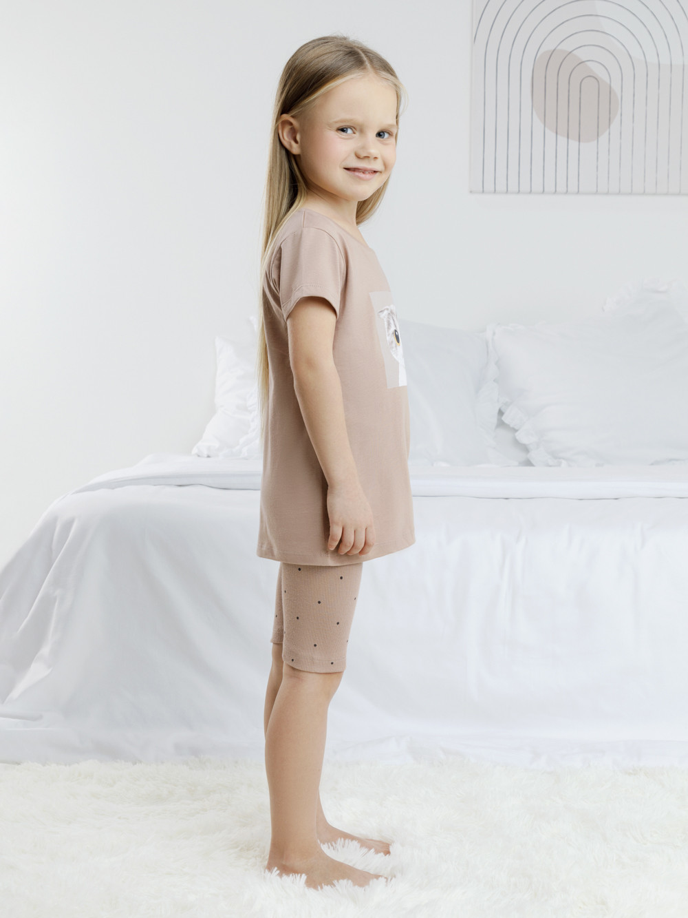 Пижама для девочки, артикул: К 1647, цвет: бежевый, фото 3