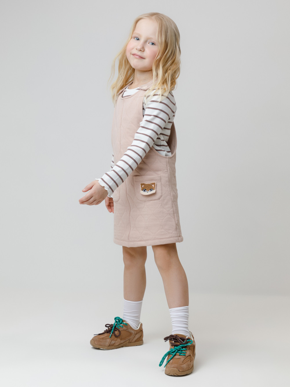 Сарафан для девочки, артикул: КР 5712, цвет: бежевый, фото 3