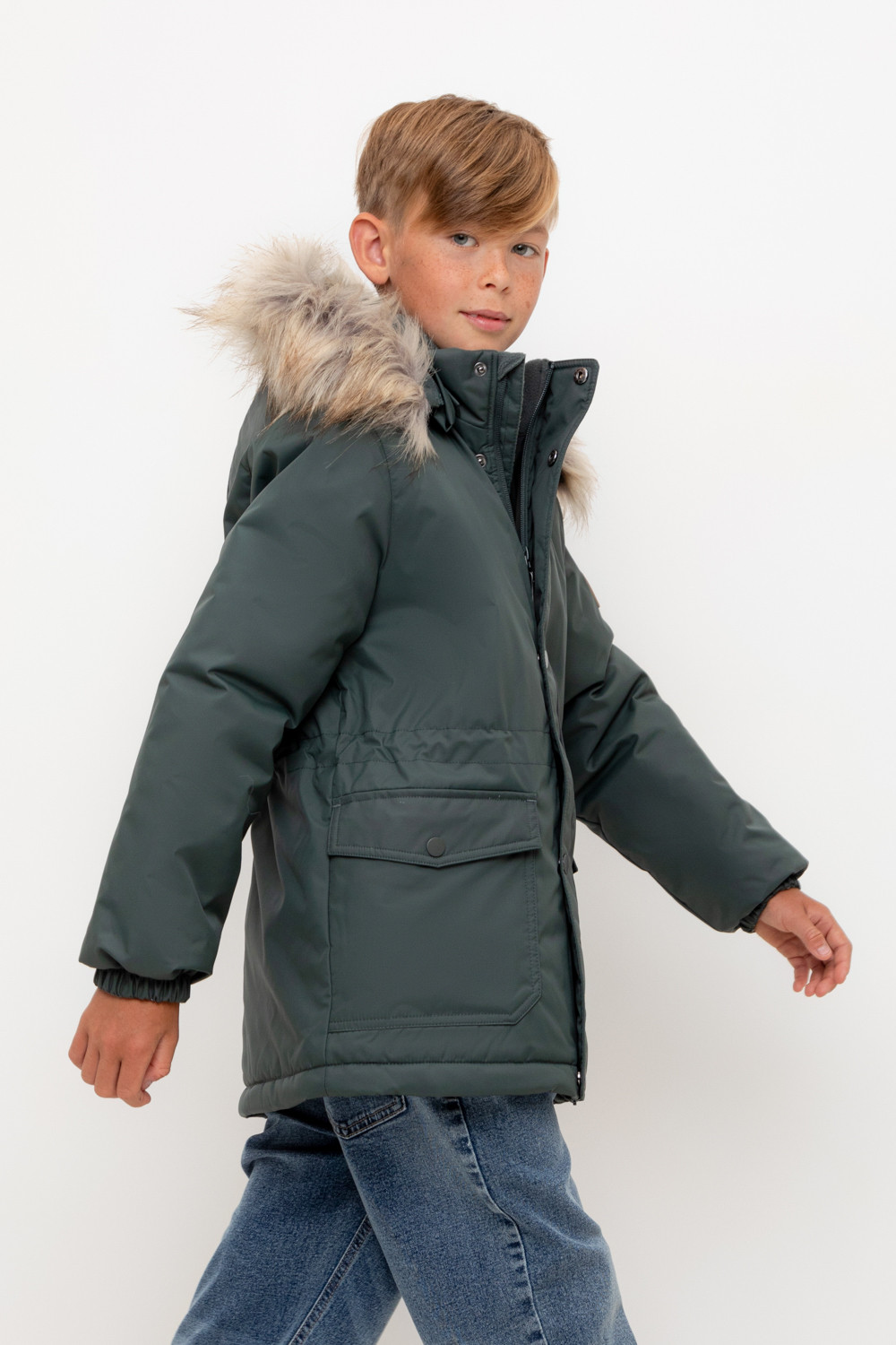 Пальто, плащи для мальчика, артикул: ВК 36096/8 УЗГ (122-158), цвет: зеленый, фото 3