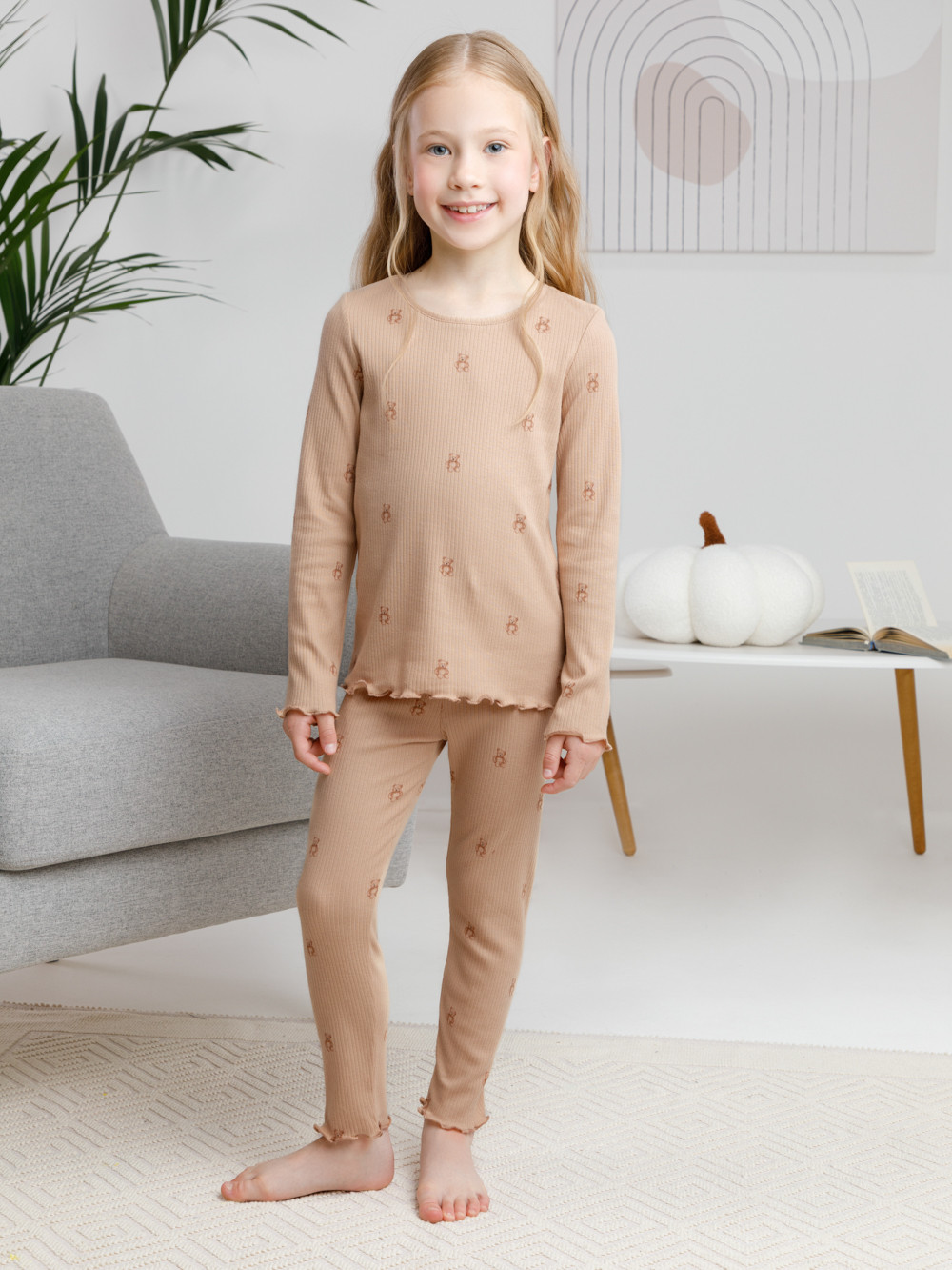 Пижама для девочки, артикул: К 1618, цвет: бежевый, фото 3