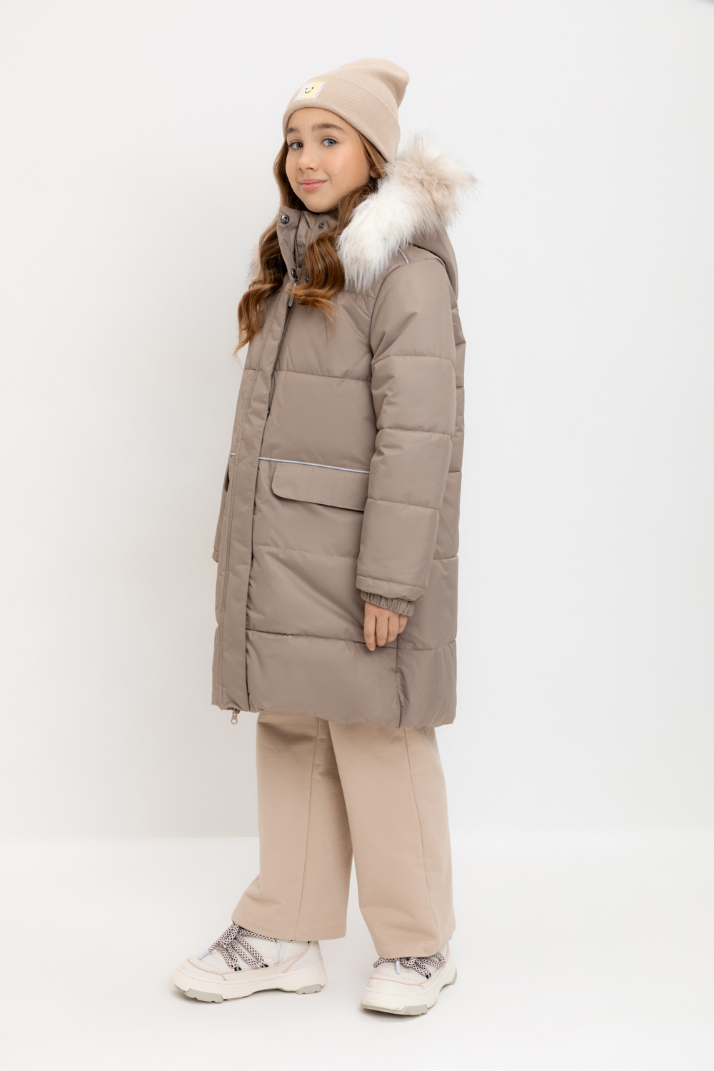 Пальто для девочки, артикул: ВК 38094/5 УЗГ, цвет: коричневый, фото 3