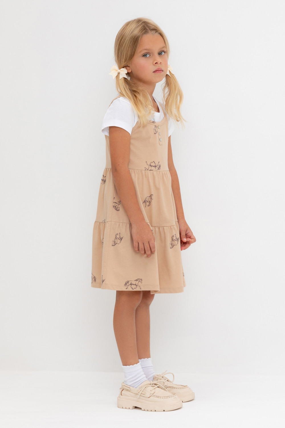 Сарафан для девочки, артикул: КР 5796-1, цвет: бежевый, фото 3