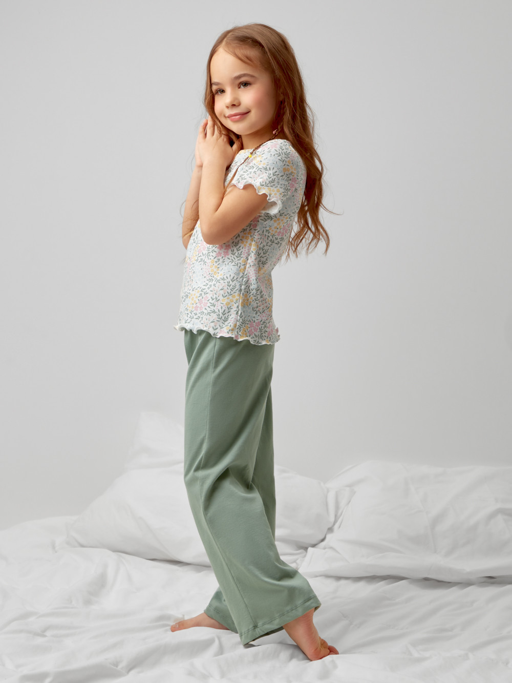 Пижама для девочки, артикул: К 1636, цвет: зеленый, фото 3
