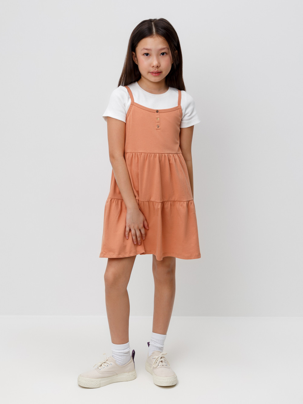 Сарафан для девочки, артикул: КР 5799, цвет: коричневый, фото 3