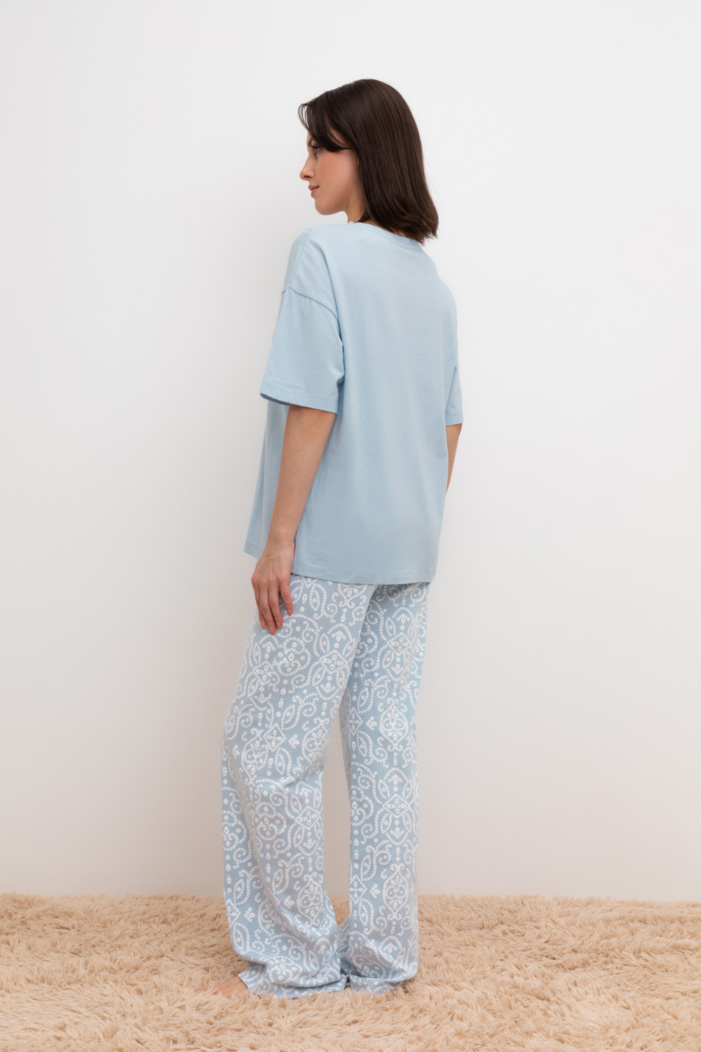 Брюки для дома для мам, артикул: Е 40046, цвет: голубой, фото 4