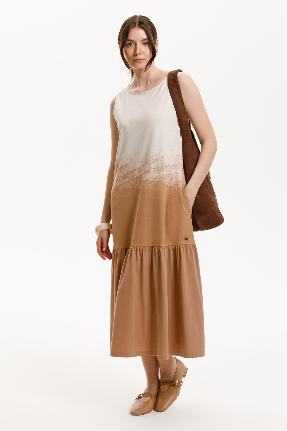 Платья женские для мам, артикул: ЕВТ 5081, цвет: бежевый, фото 4